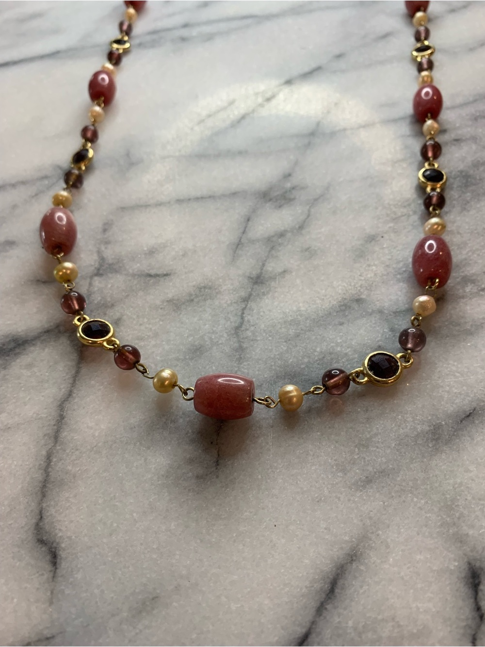 Ann Taylor Pink and Gold Beaded Long Necklace - Picture 4 of 7